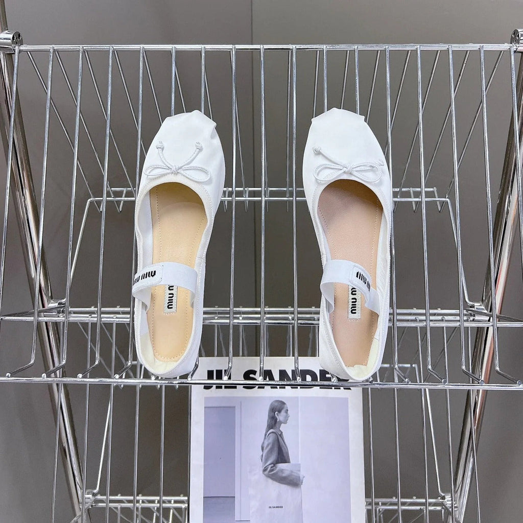 BALLET FLAT SHOES WHITE GLOSSY SHEEPSKIN