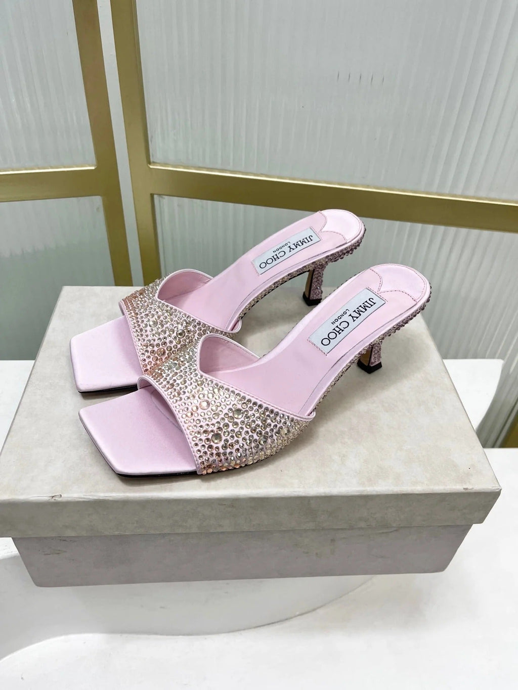Jimmy 26s High-Heeled Slippers 65 Pastel Pink Diamond Sheepskin 605977