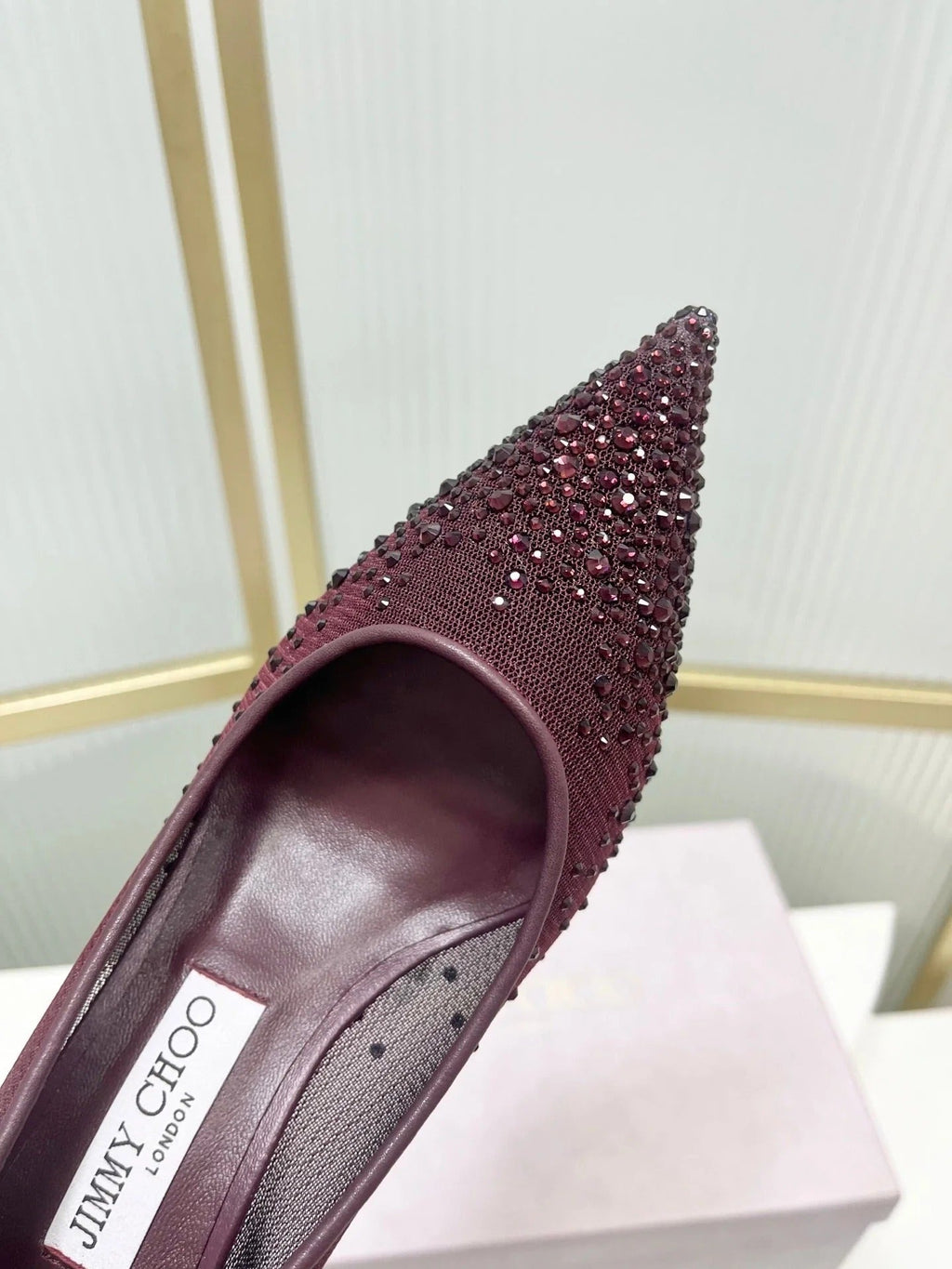 Jimmy 26s High Heels 65 Burgundy Rhinestones Mesh Sheepskin 605981