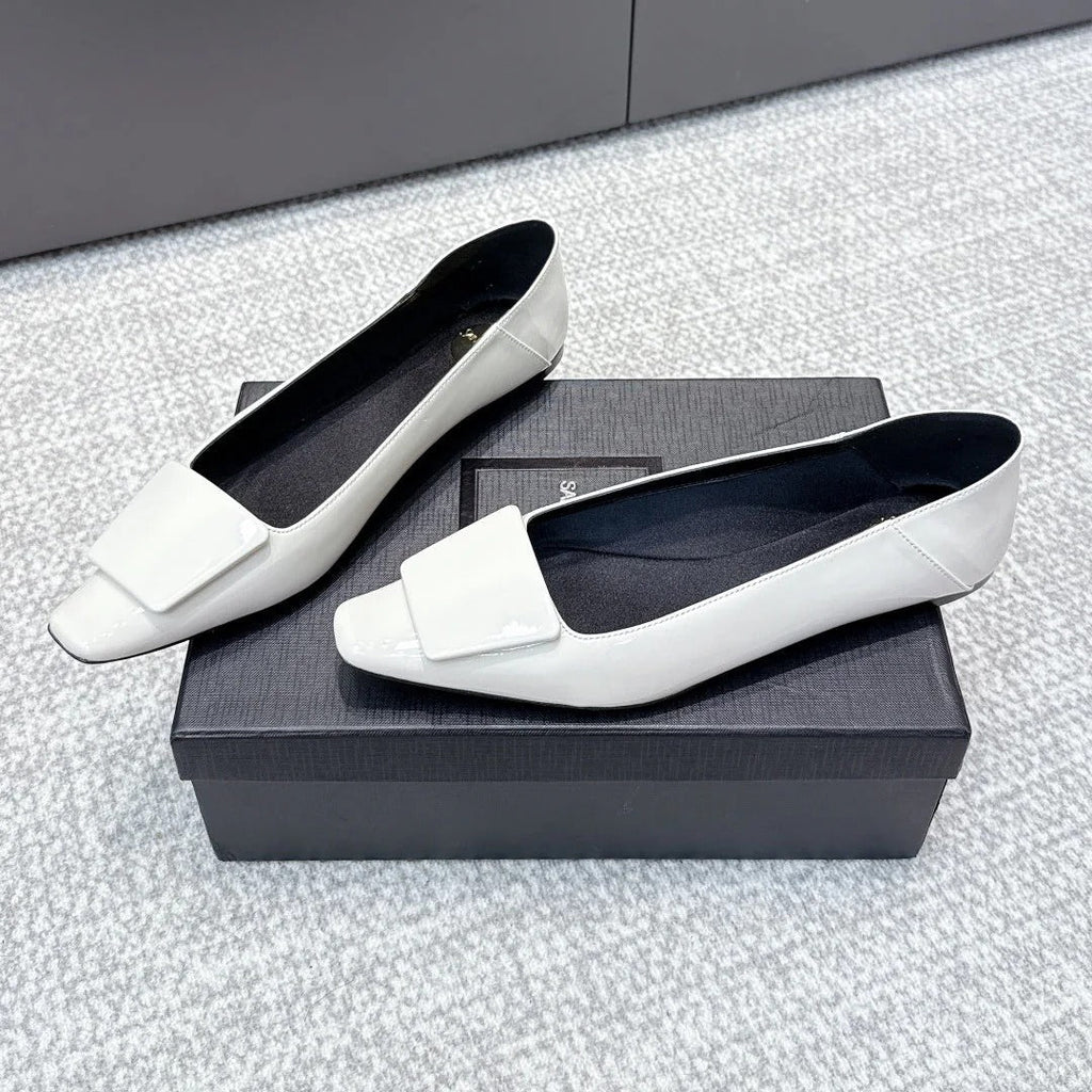 YSL 26ss Square Toe Loafers White Patent Leather 662733
