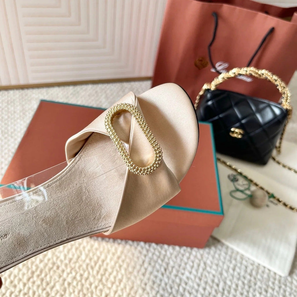 HIGH HEELS SANDALS 80 MM IN LIGHT BEIGE SATIN MIX SUEDE
