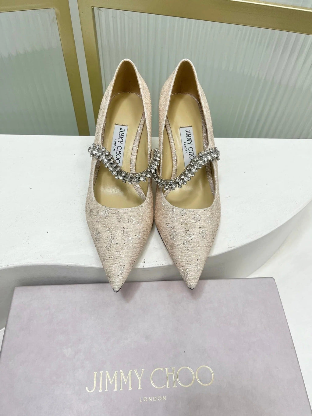 Jimmy 26s Heel Pump 65 Beige Sequins Sheepskin Diamond 605945