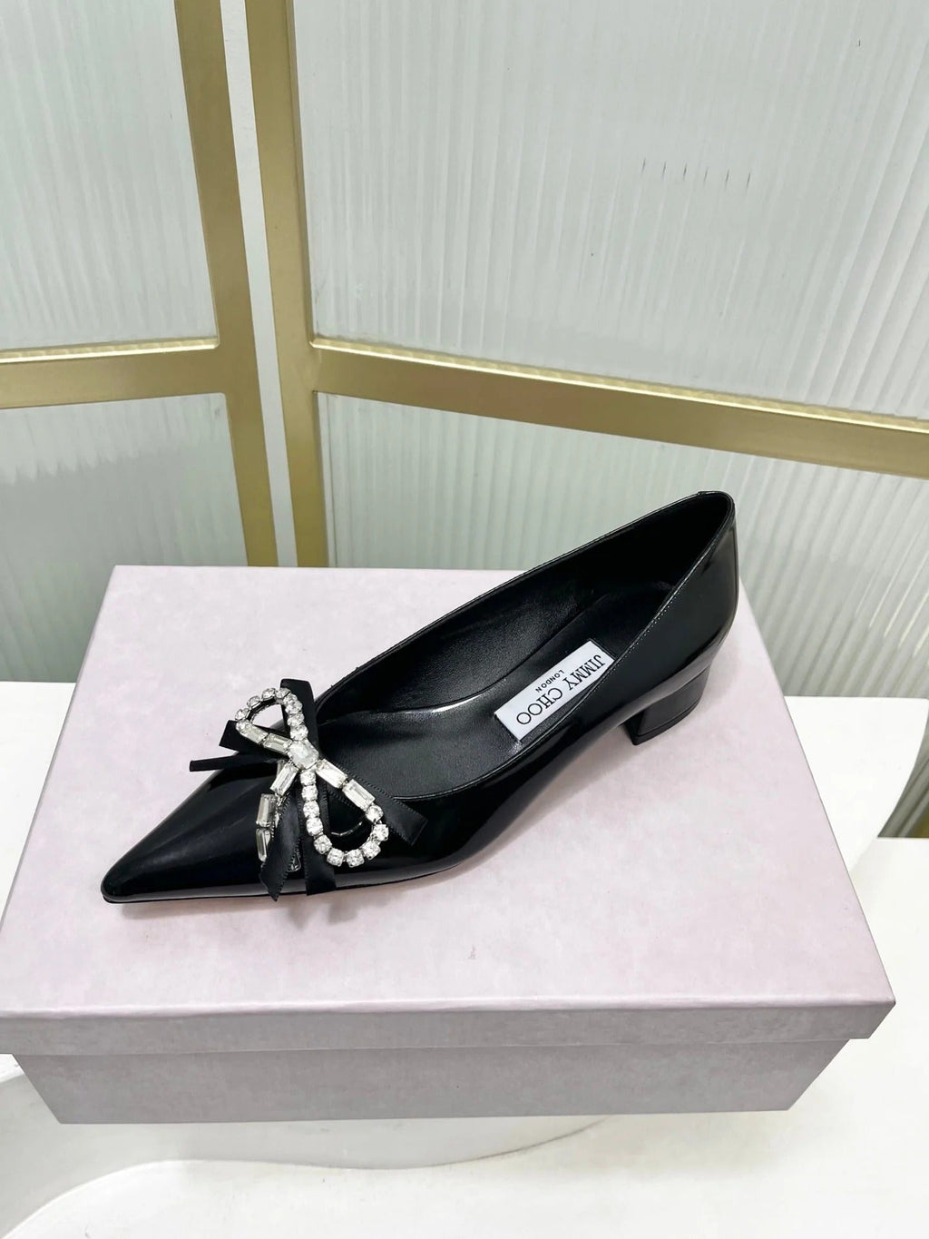 Jimmy 26s Pointed Toe Pump 25 Black Patent Cowhide 605965