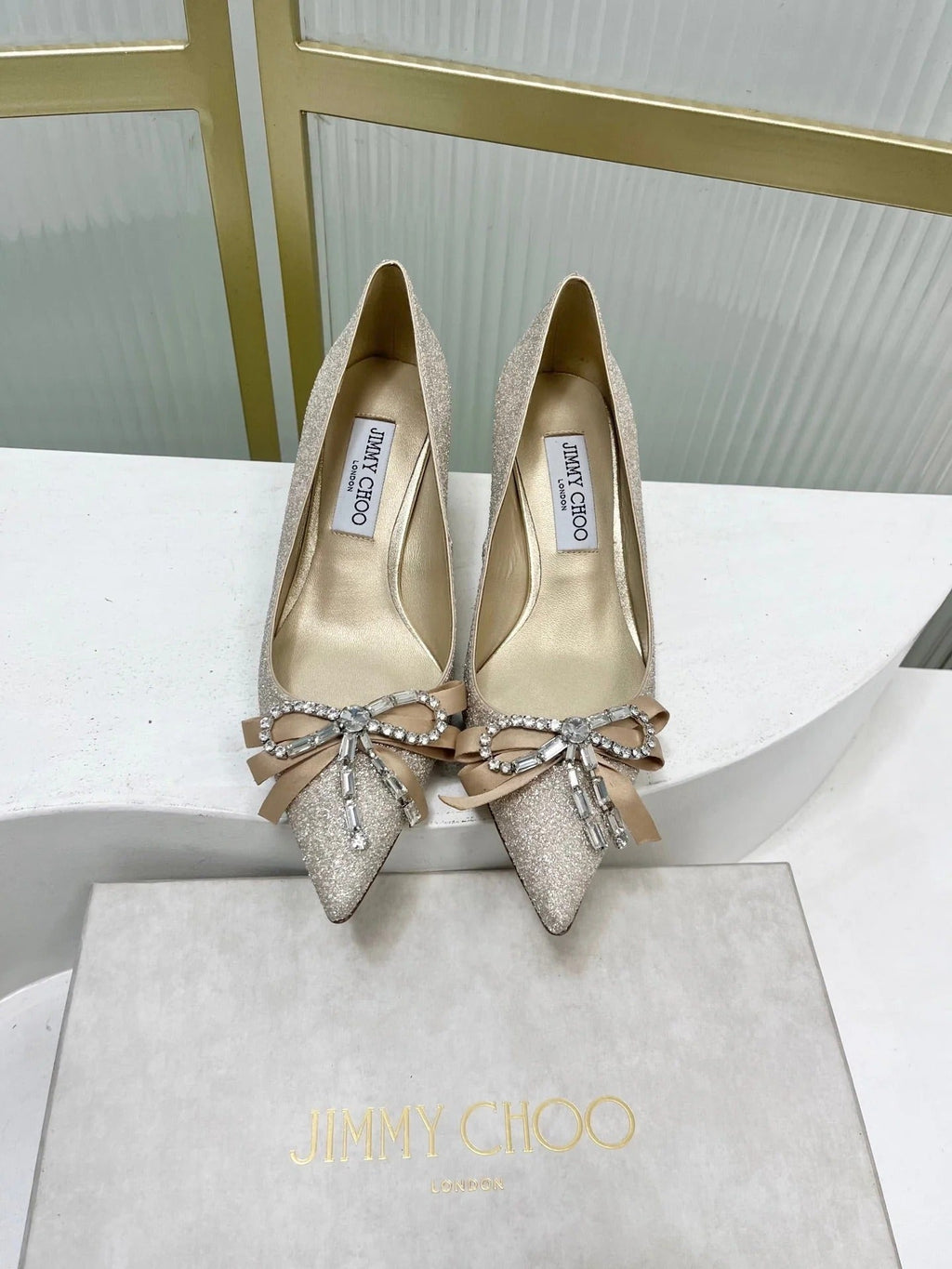 Jimmy 26s Pointed Toe Pump 55 Gold Glitter Cowhide 605969
