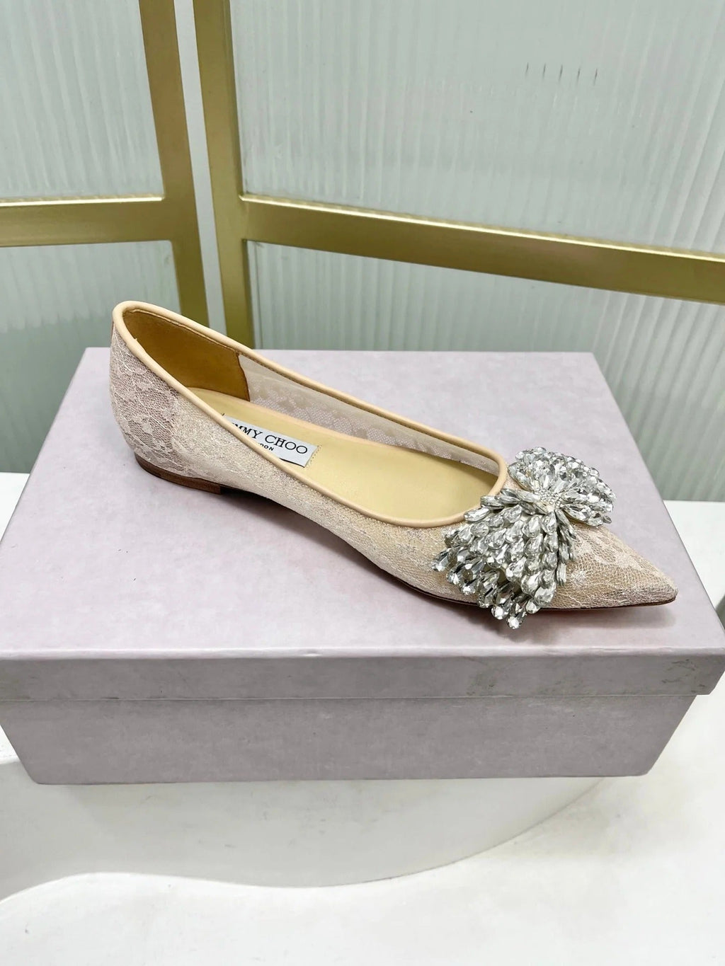 Jimmy 26s Ballet Flats Beige White Imported Lace Sheepskin 605986