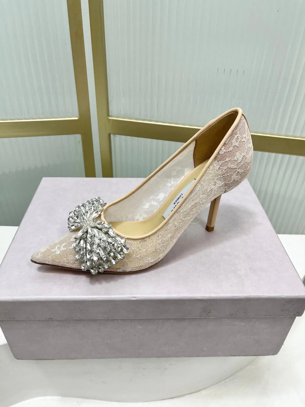 Jimmy 26s High Heels 85 Beige White Imported Lace Sheepskin 605988