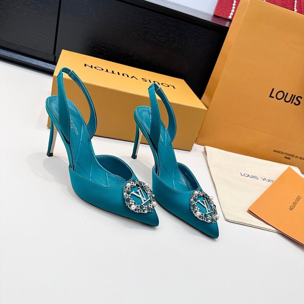 LV 26s Slingback 95 Teal Blue Premium Satin 622441