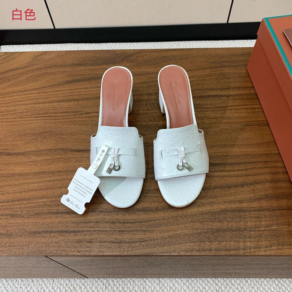 HIGH HEEL IN WHITE LAMBSKIN OSTRICH SKIN