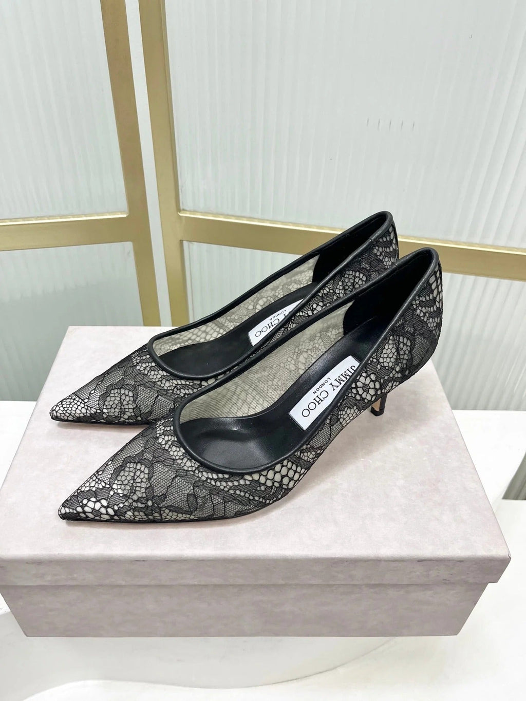 Jimmy 26s High Heel Pump 65 Black Lace Sheepskin 605957