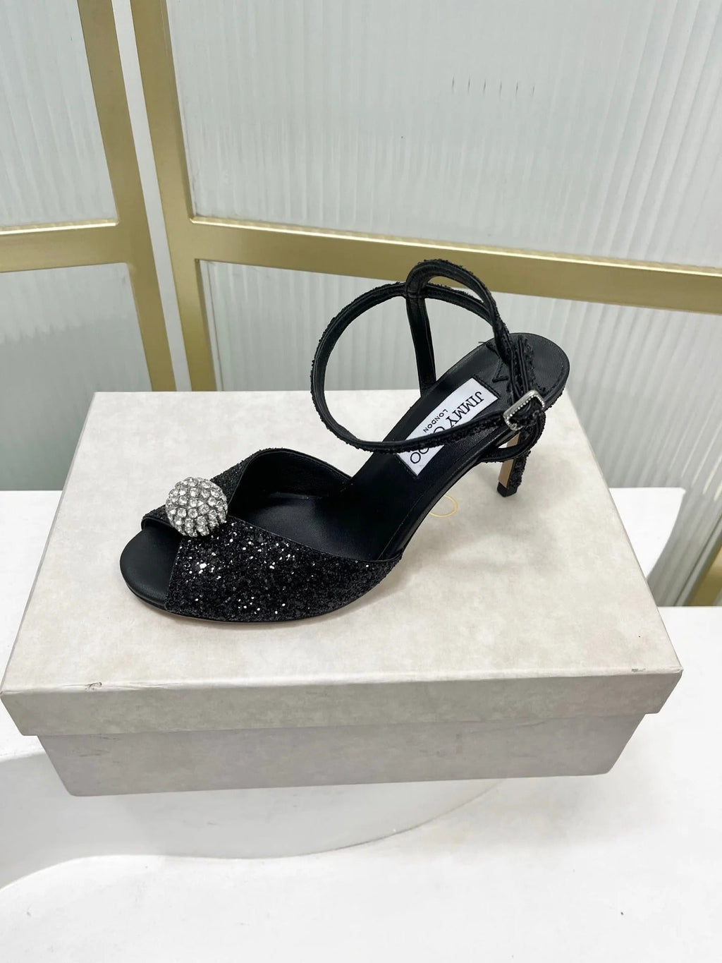 Jimmy 26s Peep-Toe High Heels 85 Black Lace Sheepskin 605975
