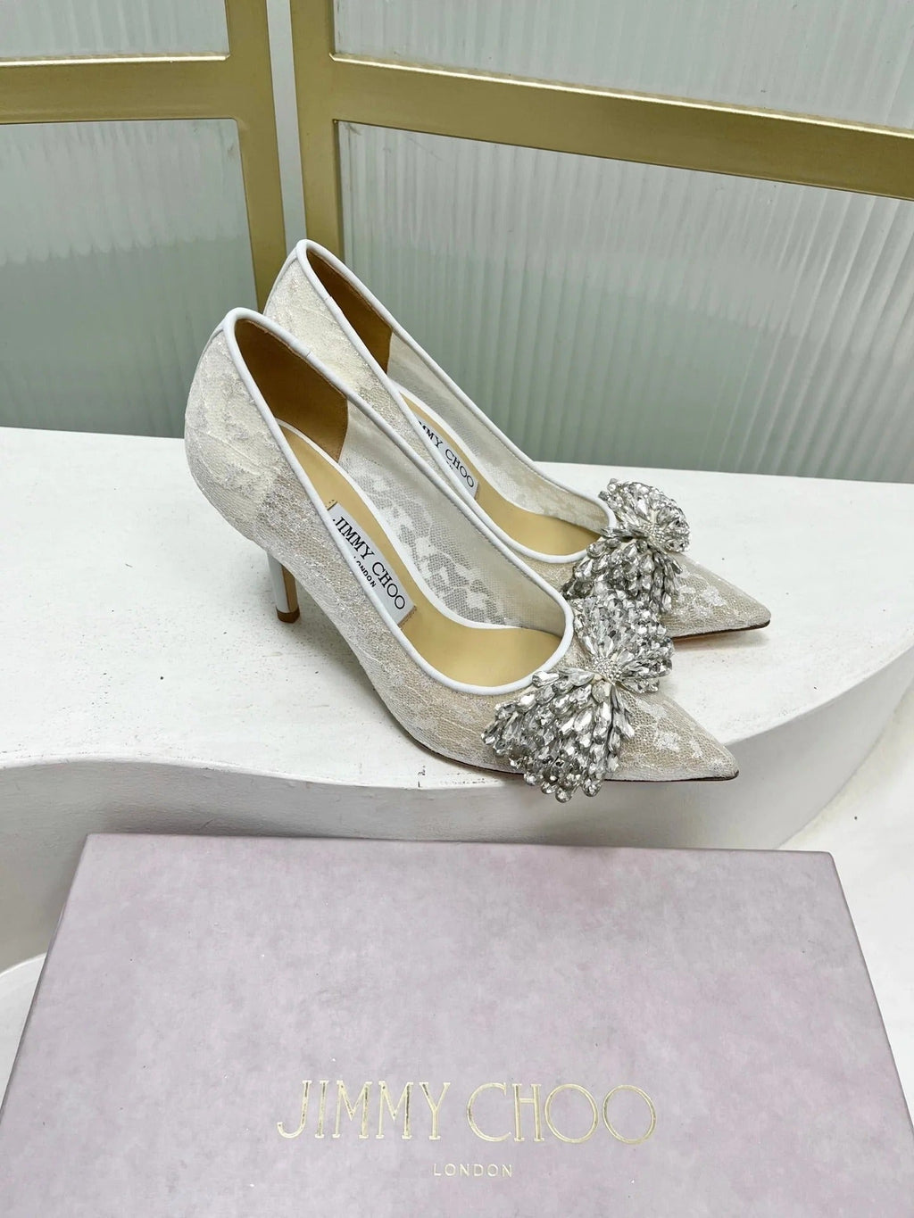 Jimmy 26s High Heels 85 White Imported Lace Sheepskin 605985