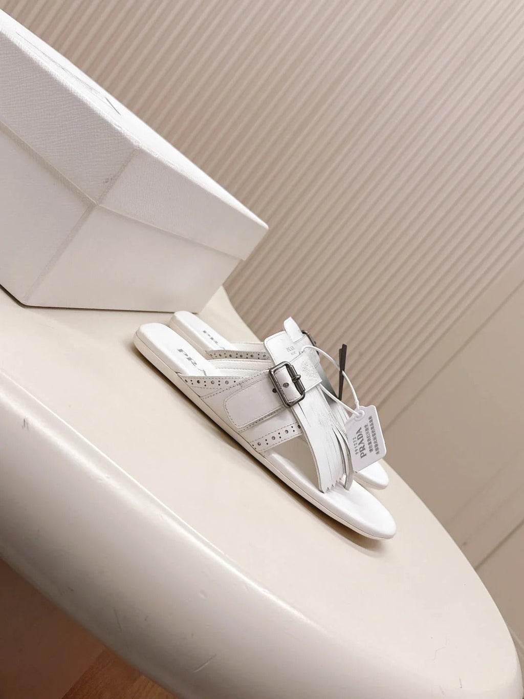 PRA 26S Thong Sandals White Calfskin 600599