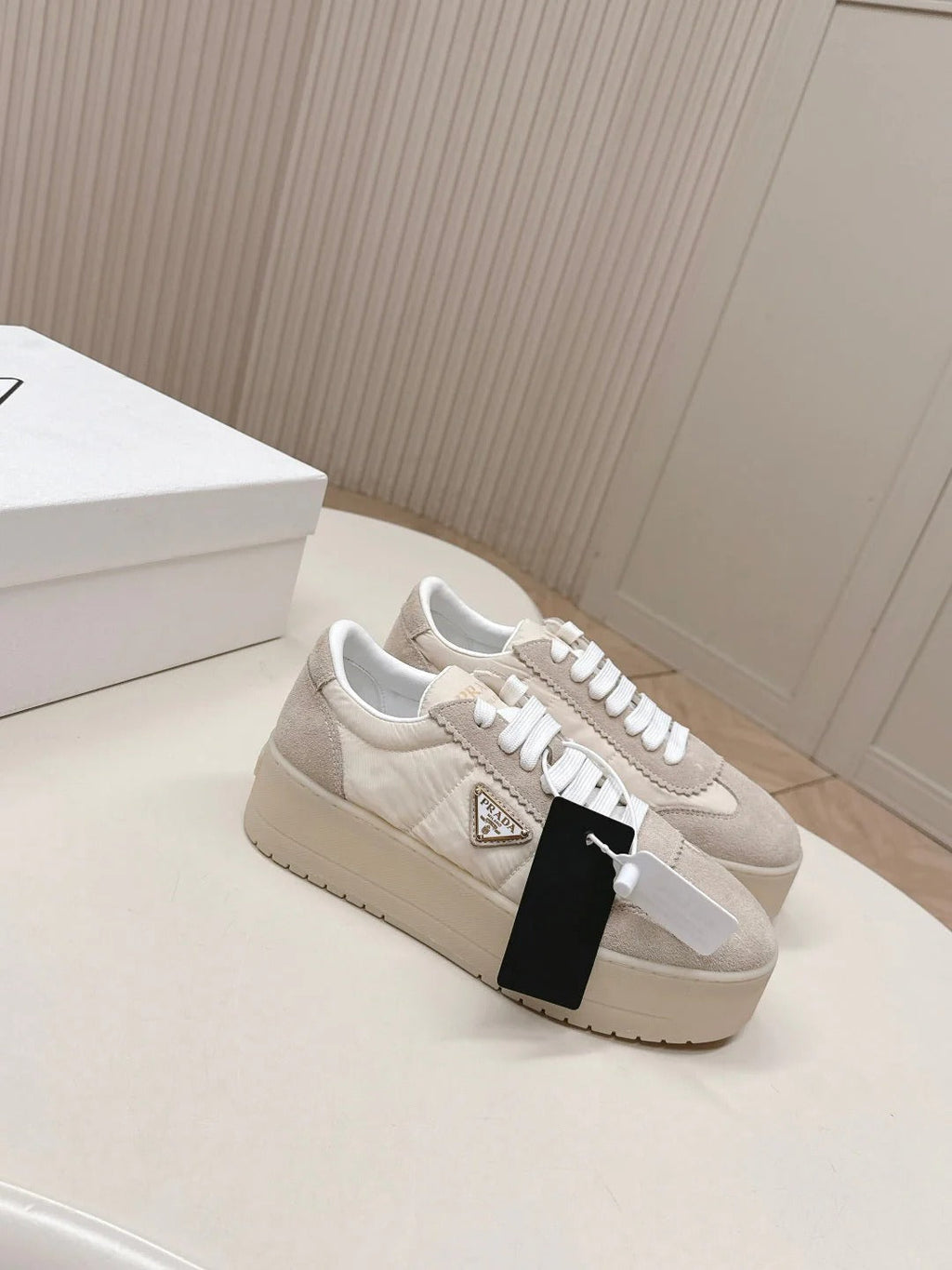 PRA 2026S Platform Sneakers 50 Light Beige Suede Cowhide 663492