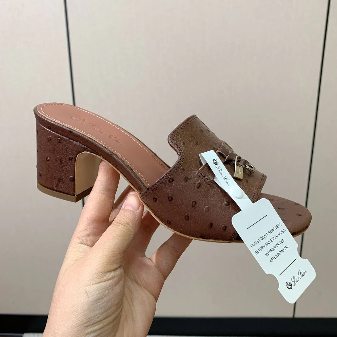HIGH HEEL IN BROWN LAMBSKIN OSTRICH SKIN
