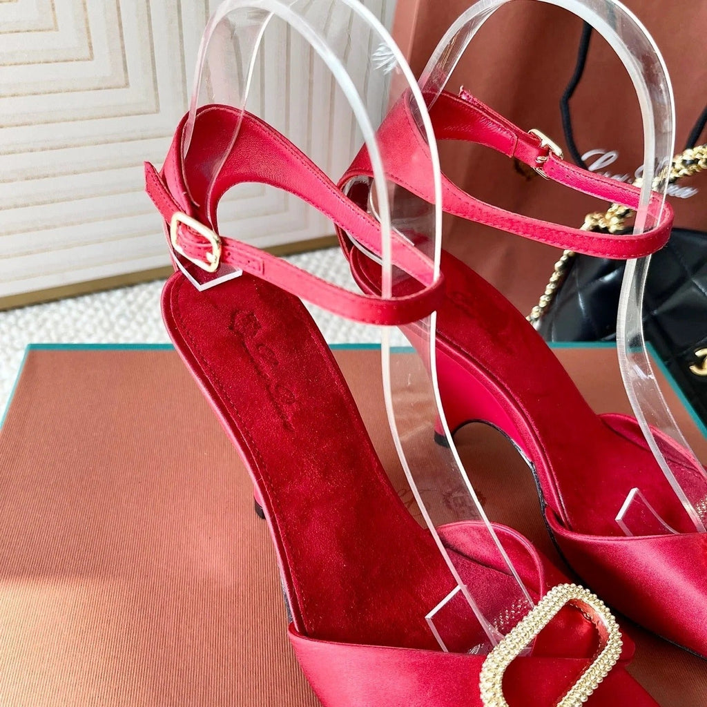 HIGH HEELS SANDALS 80 MM IN RED SATIN MIX SUEDE
