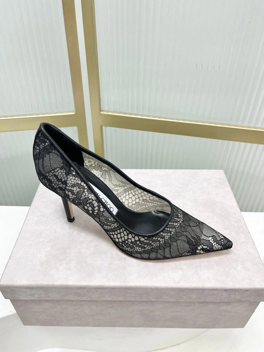 Jimmy 26s High Heel Pump 85 Black Lace Sheepskin 605956