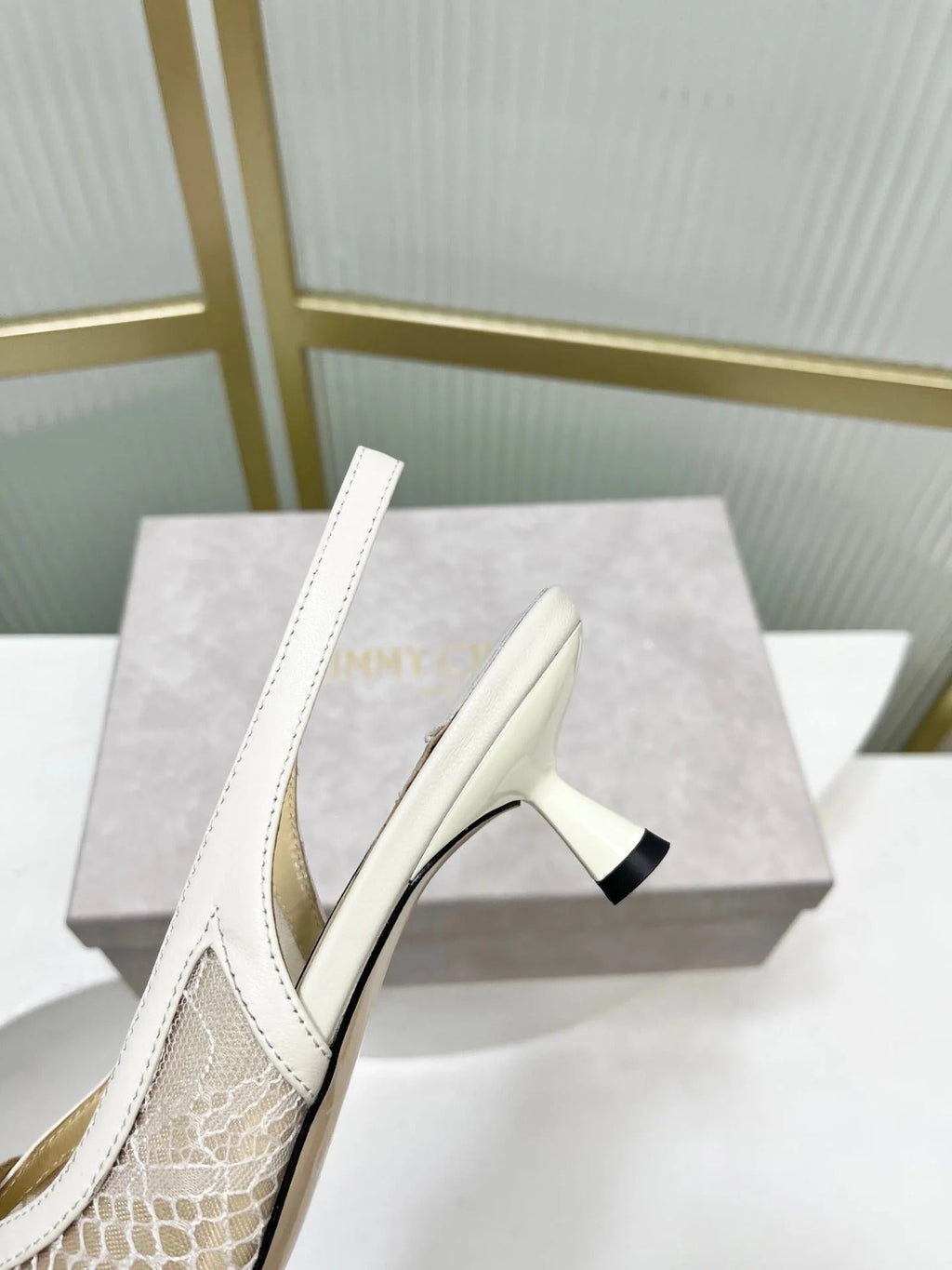 Jimmy 26s Slingback 45 White Beige Lace Sheepskin 605963