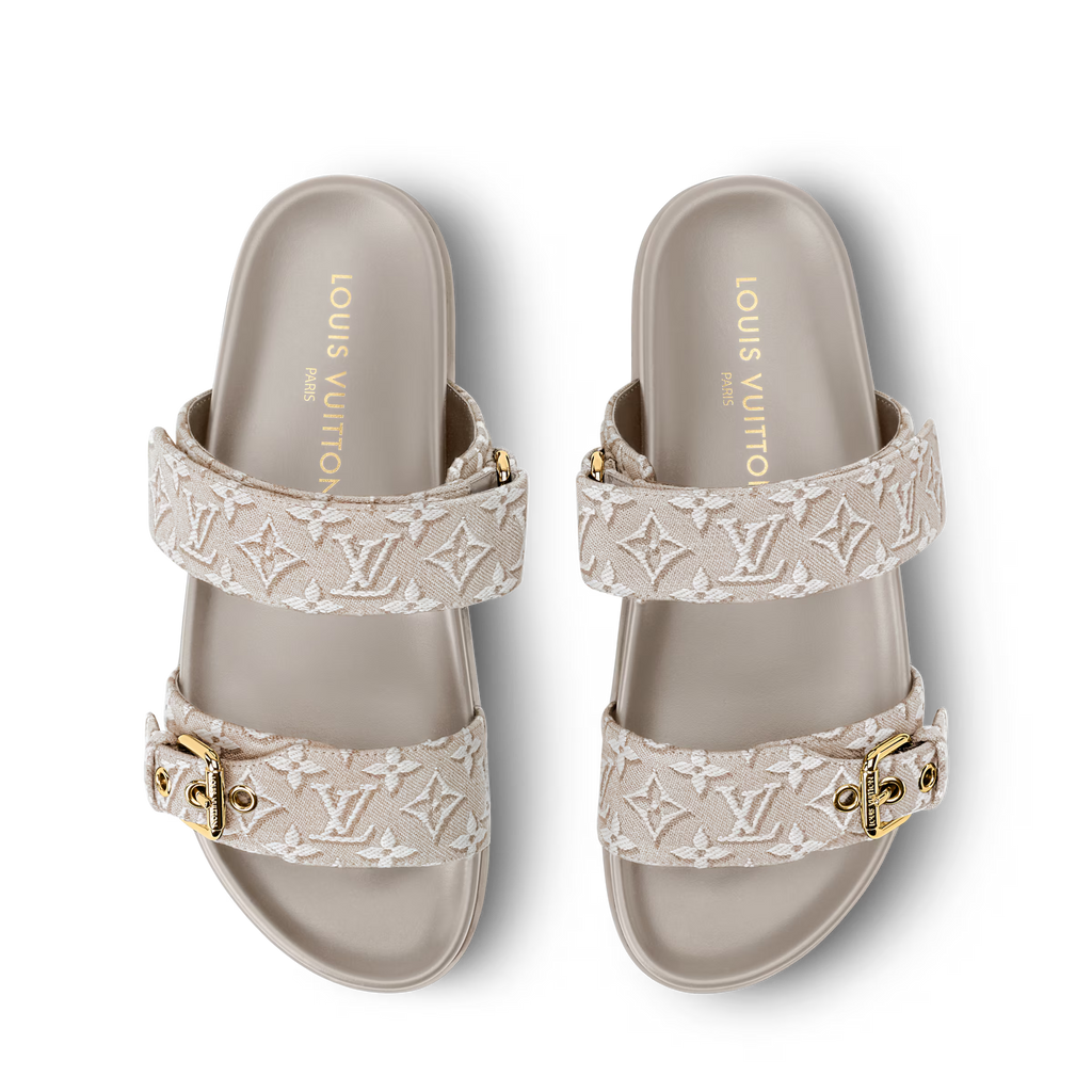 LV Bom Dia Flat Comfort Mule Grey Denim Leather