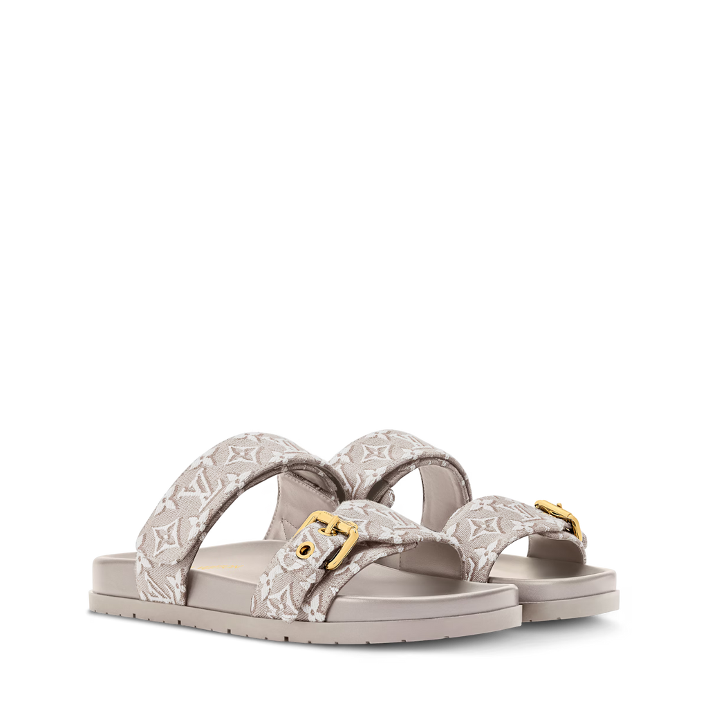 LV Bom Dia Flat Comfort Mule Grey Denim Leather