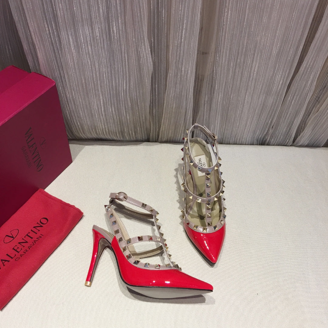 Valentino Rockstud Caged Pumps 100mm Red Patent Leather 239632
