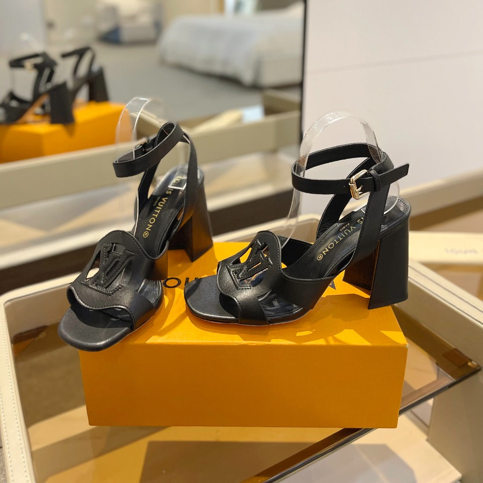 LV Isola Sandals 8.5 cm Black Leather 888281