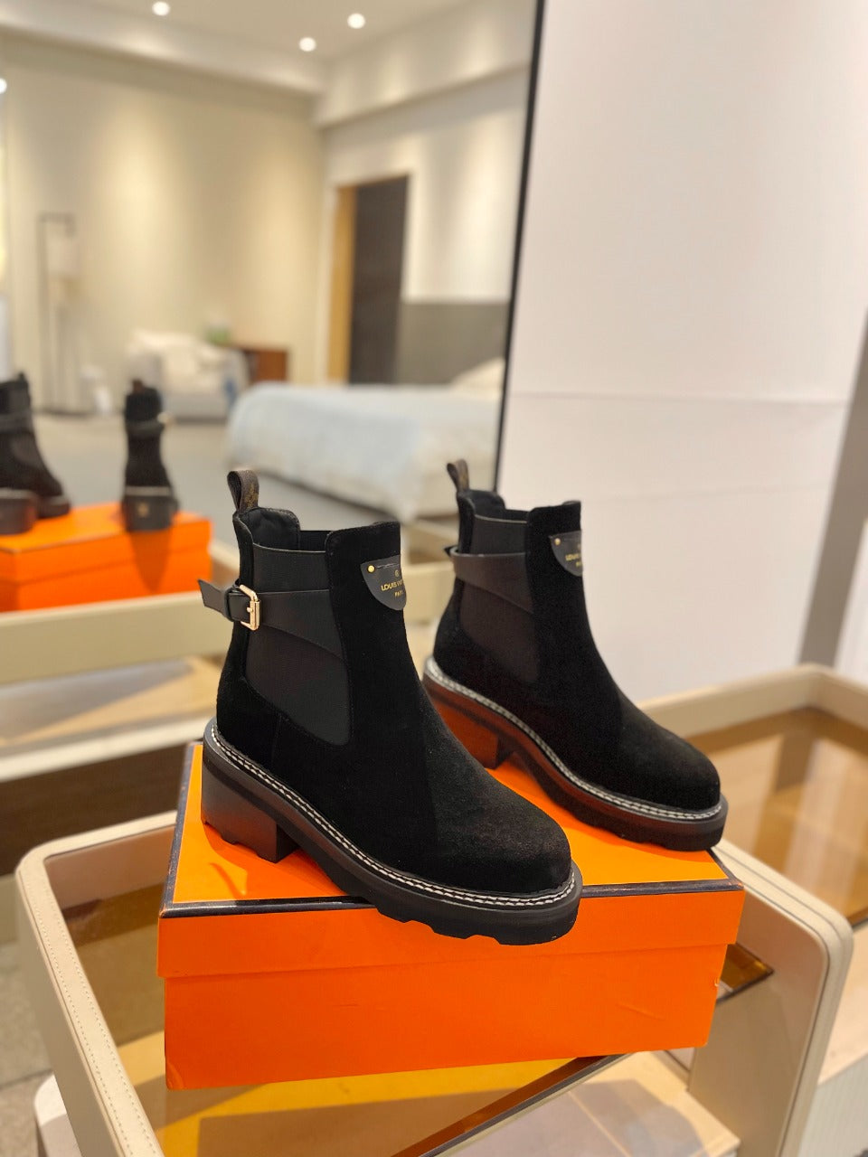 LV Beaubourg Ankle Boot 100mm Black Suede