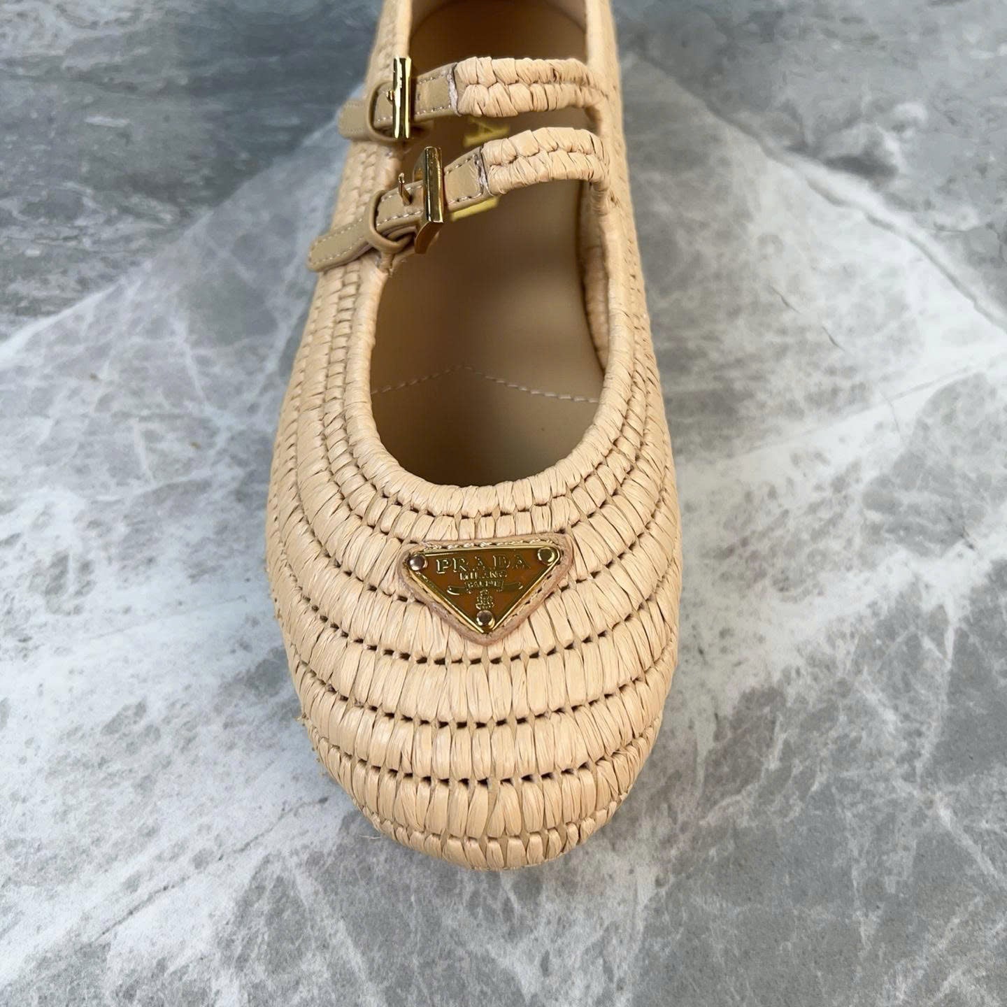 Pra Crochet Ballerinas Flats In Beige Raffia