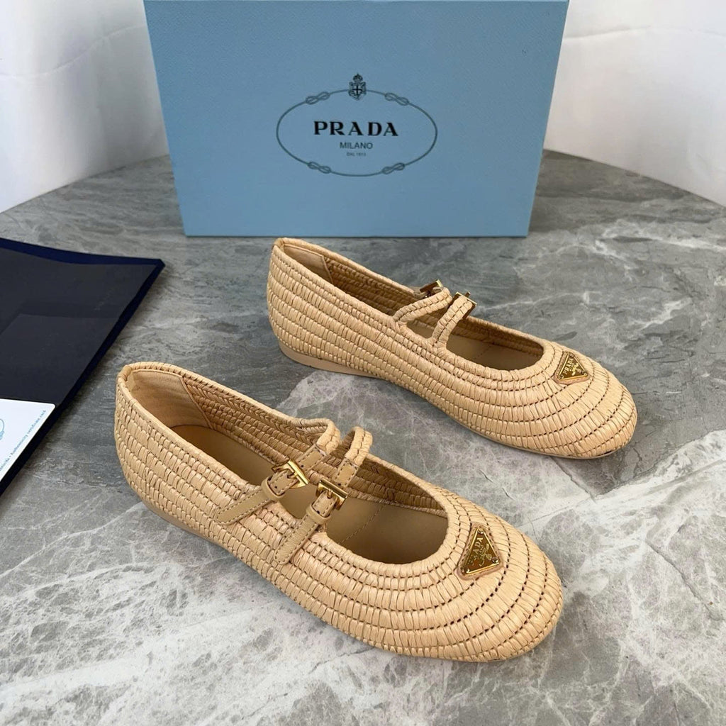 Pra Crochet Ballerinas Flats In Beige Raffia