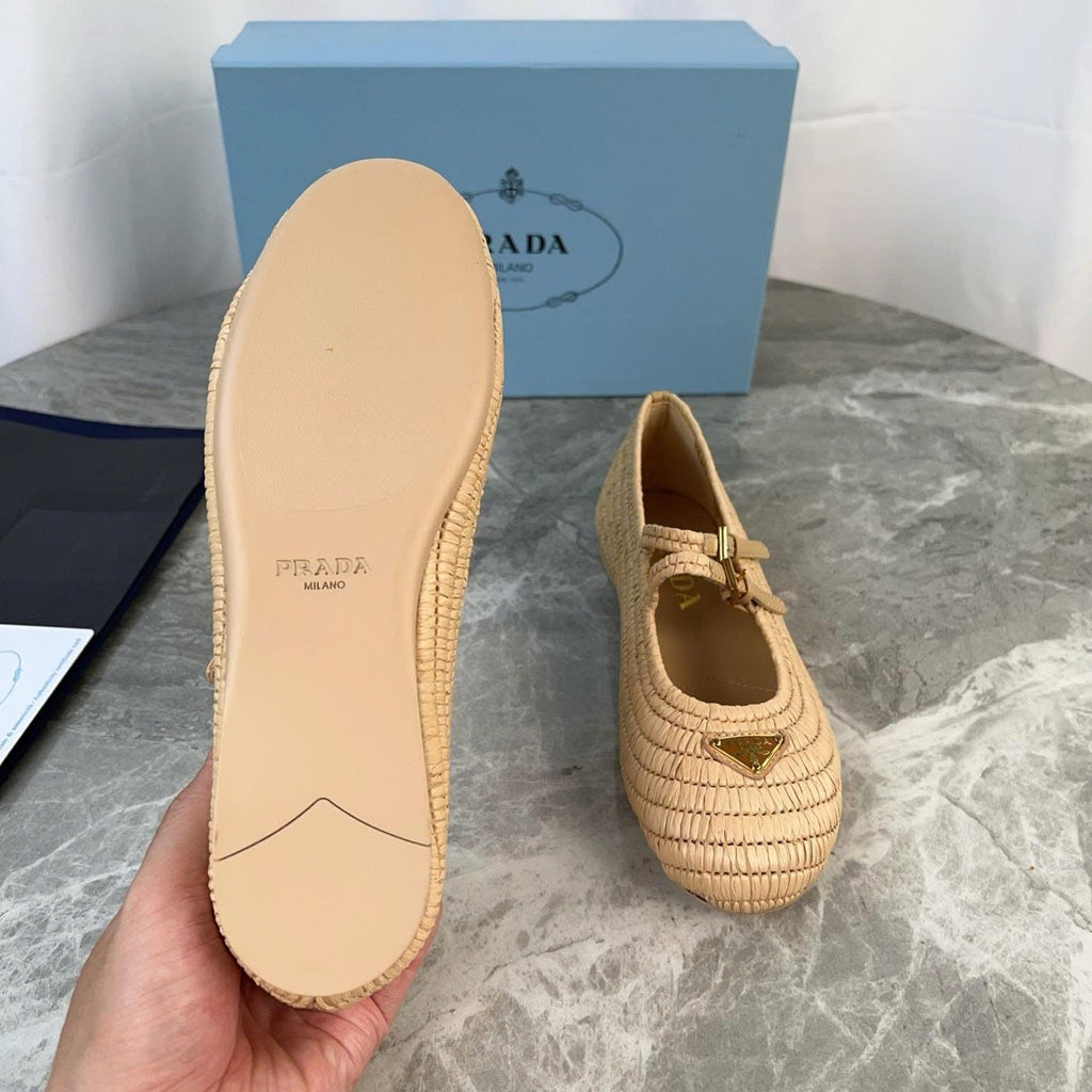 Pra Crochet Ballerinas Flats In Beige Raffia