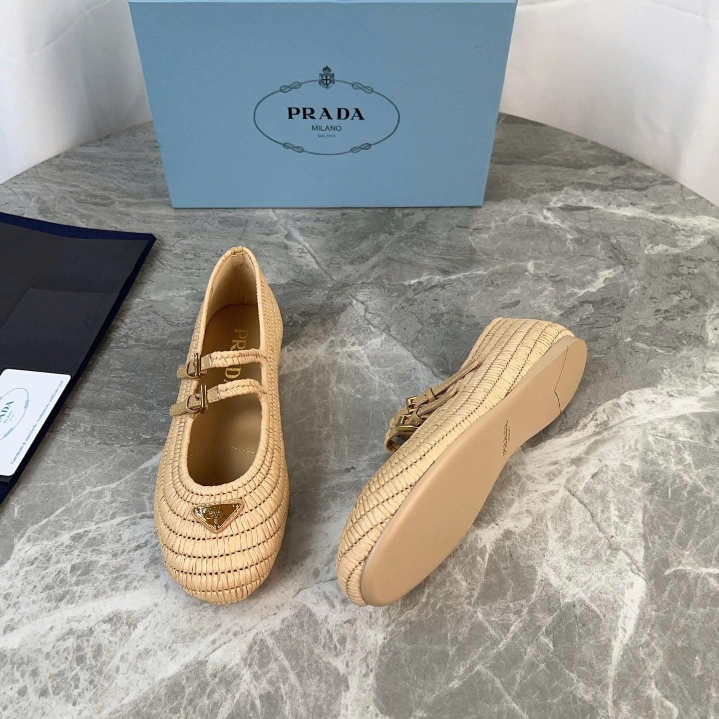 Pra Crochet Ballerinas Flats In Beige Raffia