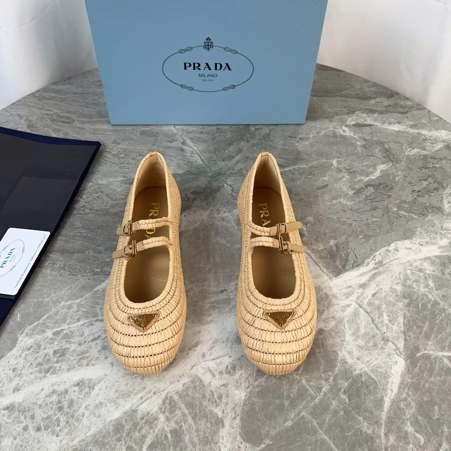 Pra Crochet Ballerinas Flats In Beige Raffia