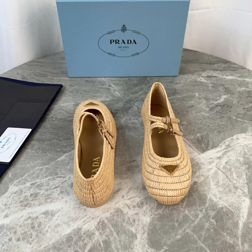 Pra Crochet Ballerinas Flats In Beige Raffia