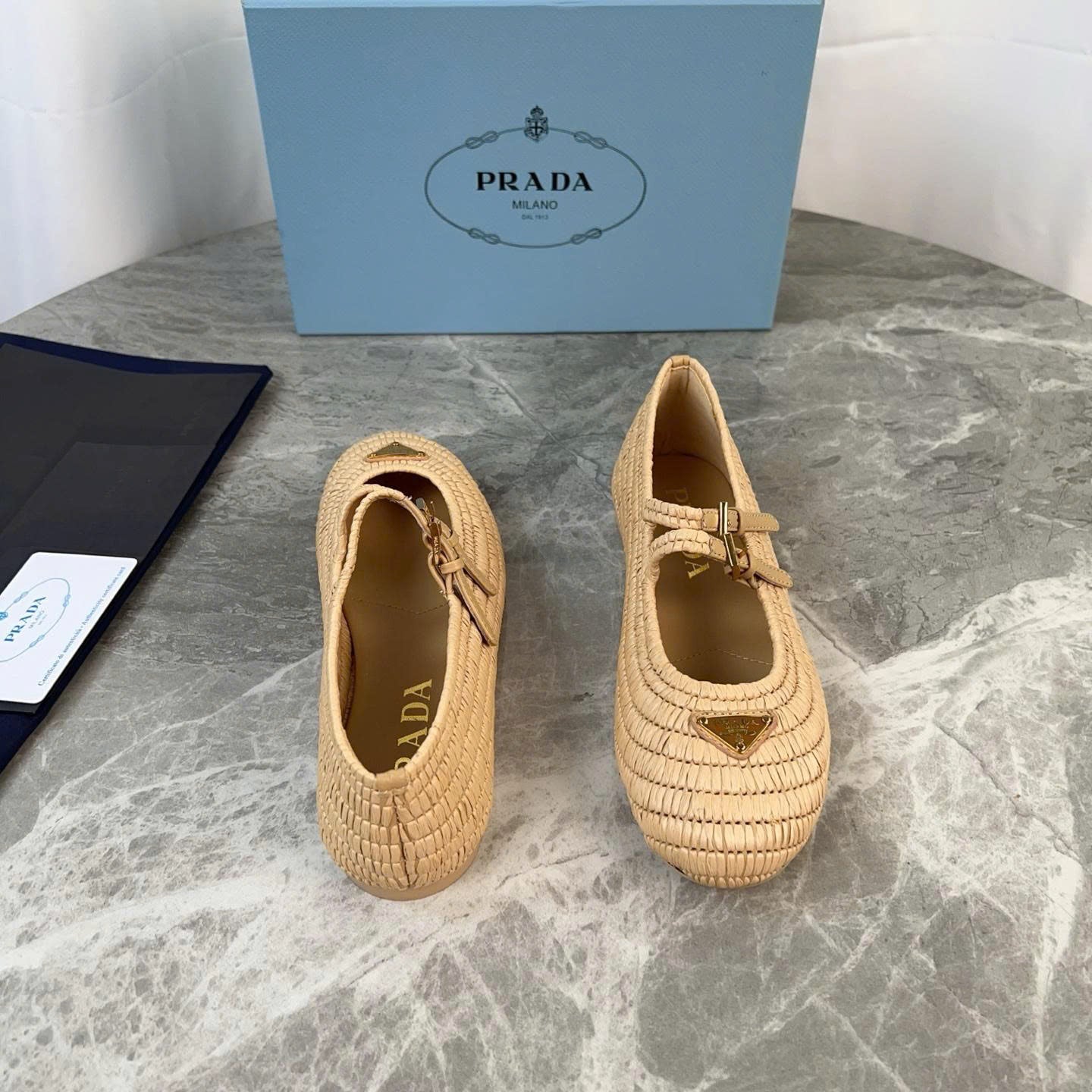 Pra Crochet Ballerinas Flats In Beige Raffia