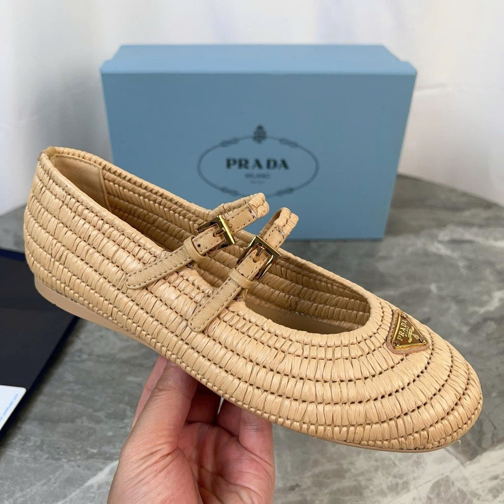 Pra Crochet Ballerinas Flats In Beige Raffia