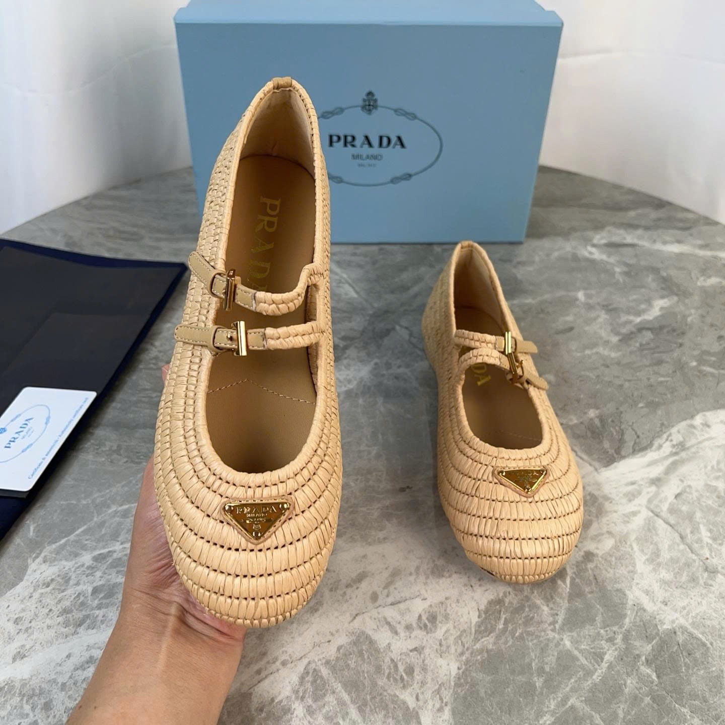 Pra Crochet Ballerinas Flats In Beige Raffia